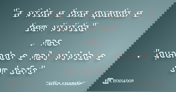 "a vida e boa quando e bem vivida" . mas . "quando e mal vivida e um bafo"... Frase de 