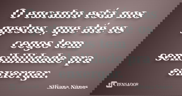 O encanto está nos gestos, que até os cegos tem sensibilidade pra enxergar.... Frase de Silvana Nunes.