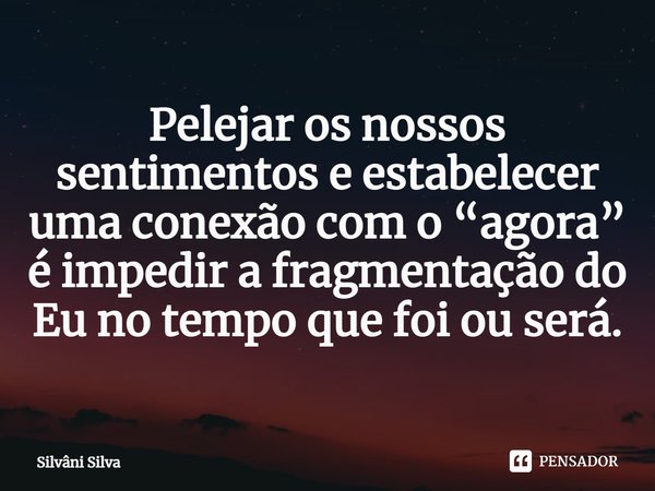 Pelejar os nossos sentimentos e estabelecer uma conexão com o “agora” é impedir a fragmentação do Eu no tempo que foi ou será.... Frase de Silvâni Silva.