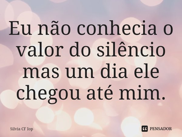 Eu não conhecia o valor do silêncio mas um dia ele chegou até mim.... Frase de Silvia CF Iop.