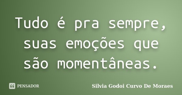 Tudo é pra sempre, suas emoções que são momentâneas.... Frase de Silvia Godoi Curvo De Moraes.