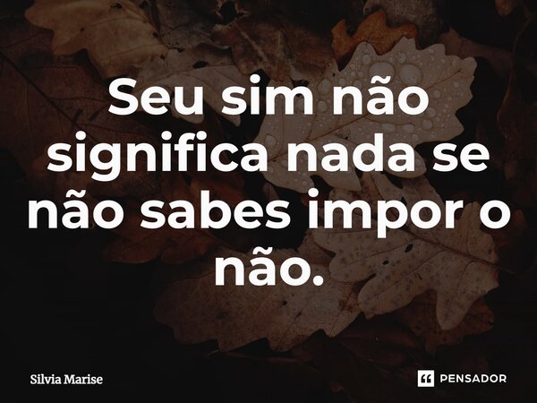 ⁠Seu sim não significa nada se não sabes impor o não.... Frase de Silvia Marise.