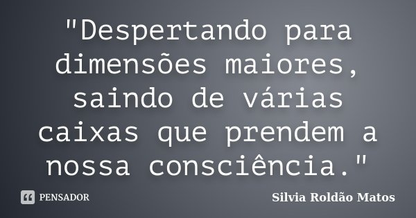 "Despertando para dimensões maiores, saindo de várias caixas que prendem a nossa consciência."... Frase de Silvia Roldão Matos.