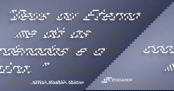 "Deus ou Eterno me dá as coordenadas e a mira."... Frase de Silvia Roldão Matos.