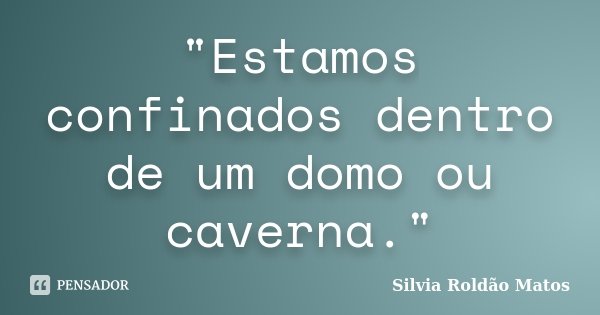"Estamos confinados dentro de um domo ou caverna."... Frase de Silvia Roldão Matos.