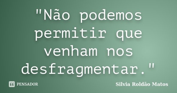 "Não podemos permitir que venham nos desfragmentar."... Frase de Silvia Roldão Matos.