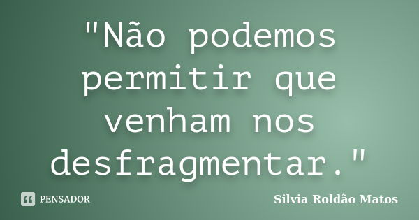 "Não podemos permitir que venham nos desfragmentar."... Frase de Silvia Roldão Matos.