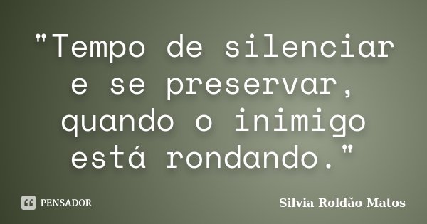 "Tempo de silenciar e se preservar, quando o inimigo está rondando."... Frase de Silvia Roldão Matos.
