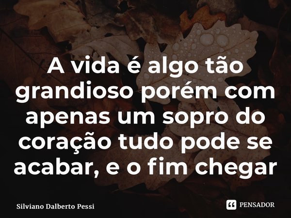 ⁠A vida é algo tão grandioso porém com apenas um sopro do coração tudo pode se acabar, e o fim chegar... Frase de Silviano Dalberto Pessi.