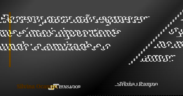 Escrevo para não esquecer o que é mais importante no mundo: a amizade e o amor.... Frase de Silvina Ocampo.