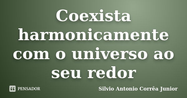 Coexista harmonicamente com o universo ao seu redor... Frase de Silvio Antonio Corrêa Junior.