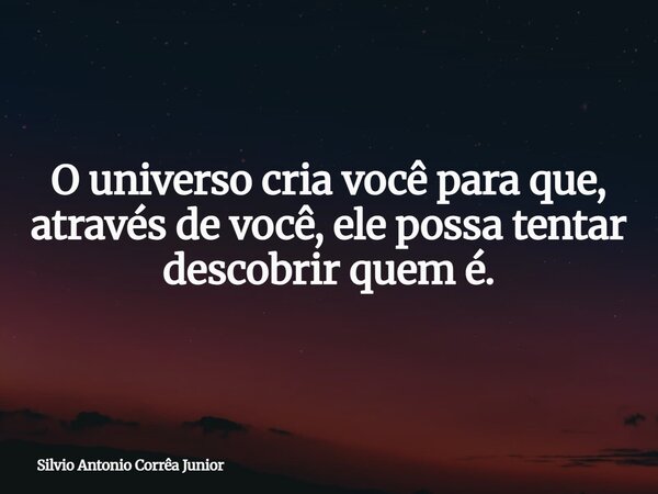 O universo cria você para que, através de você, ele possa tentar descobrir quem é.... Frase de Silvio Antonio Corrêa Junior.