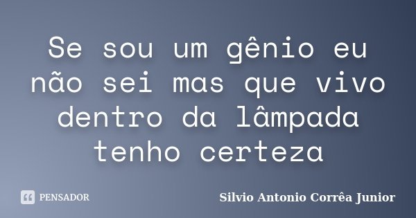 Se sou um gênio eu não sei mas que vivo dentro da lâmpada tenho certeza... Frase de Silvio Antonio Corrêa Junior.