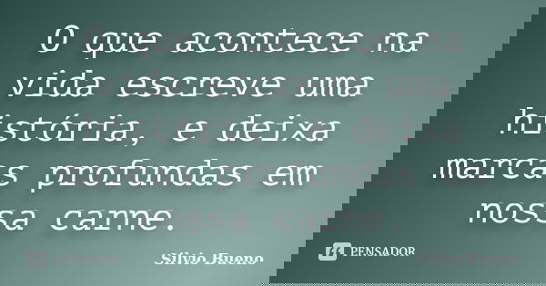 O que acontece na vida escreve uma história, e deixa marcas profundas em nossa carne.... Frase de Silvio Bueno.