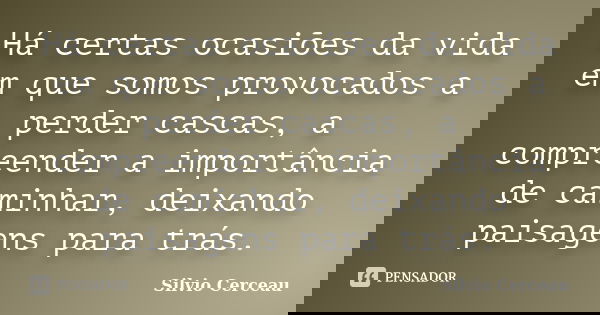 Há certas ocasiões da vida em que somos provocados a perder cascas, a compreender a importância de caminhar, deixando paisagens para trás.... Frase de Silvio Cerceau.