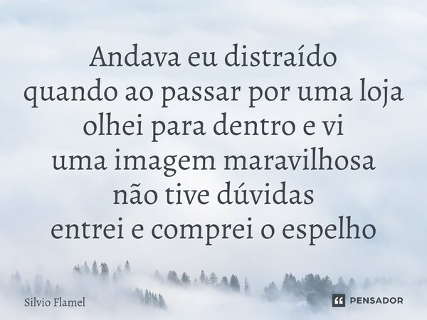 ⁠Andava eu distraído quando ao passar por uma loja olhei para dentro e vi uma imagem maravilhosa não tive dúvidas entrei e comprei o espelho... Frase de Silvio Flamel.