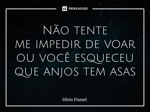 Não tente me impedir de voar ou você esqueceu que anjos tem asas... Frase de Silvio Flamel.