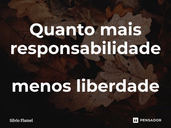 ⁠Quanto mais responsabilidade menos liberdade... Frase de Silvio Flamel.