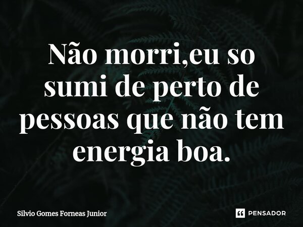 ⁠⁠Não morri,eu so sumi de perto de pessoas que não tem energia boa.... Frase de Silvio Gomes Forneas Junior.