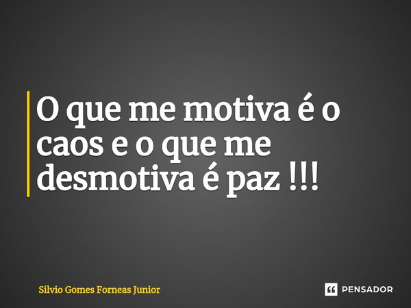 O que me motiva é o caos e o que me desmotiva é paz !!!⁠... Frase de Silvio Gomes Forneas Junior.