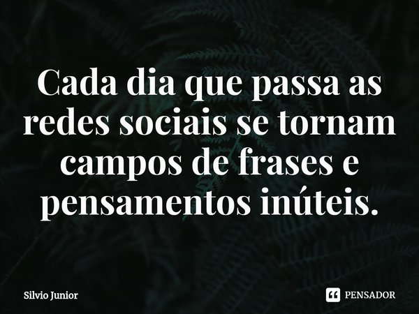 Cada dia que passa as redes sociais se tornam campos de frases e pensamentos inúteis.⁠... Frase de Silvio Junior.