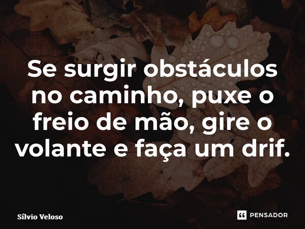 ⁠Se surgir obstáculos no caminho, puxe o freio de mão, gire o volante e faça um drif.... Frase de Sílvio Veloso.