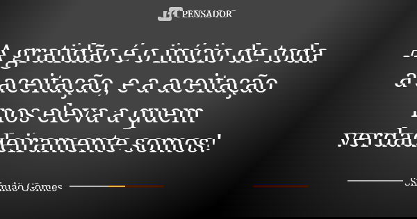 A gratidão é o início de toda a aceitação, e a aceitação nos eleva a quem verdadeiramente somos!... Frase de Simião Gomes.
