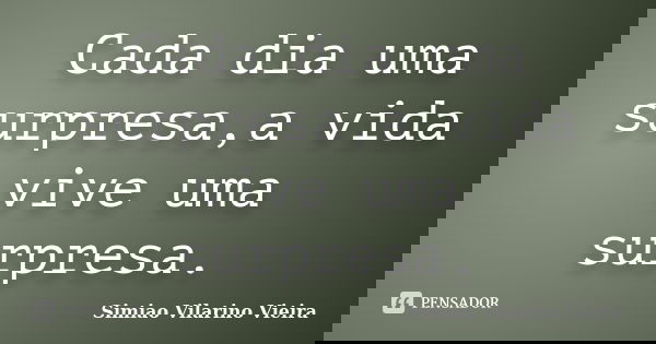 Cada dia uma surpresa,a vida vive uma surpresa.... Frase de Simiao Vilarino Vieira.