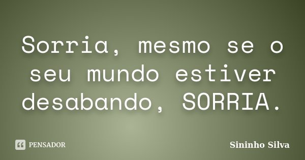 Sorria, mesmo se o seu mundo estiver desabando, SORRIA.... Frase de Sininho Silva.
