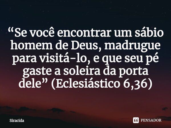 ⁠“Se você encontrar um sábio homem de Deus, madrugue para visitá-lo, e que seu pé gaste a soleira da porta dele” (Eclesiástico 6,36)... Frase de Siracida.