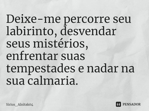 ⁠Deixe-me percorre seu labirinto, desvendar seus mistérios, enfrentar suas tempestades e nadar na sua calmaria.... Frase de Sirius_Alnitak04.