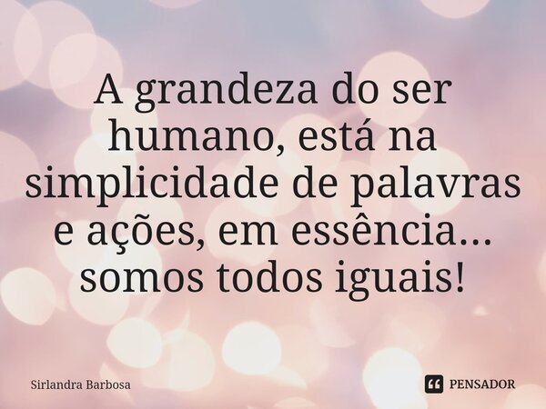 ⁠A grandeza do ser humano, está na simplicidade de palavras e ações, em essência... somos todos iguais!... Frase de Sirlandra Barbosa.