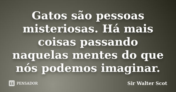 Gatos são pessoas misteriosas. Há mais coisas passando naquelas mentes do que nós podemos imaginar.... Frase de Sir Walter Scot.