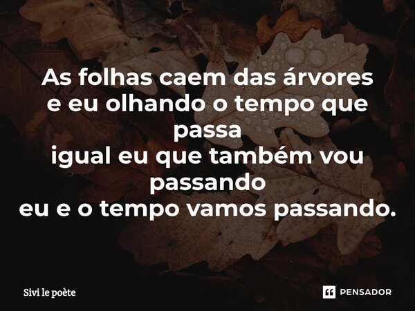 ⁠As folhas caem das árvores e eu olhando o tempo que passa igual eu que também vou passando eu e o tempo vamos passando.... Frase de Sivi le poète.
