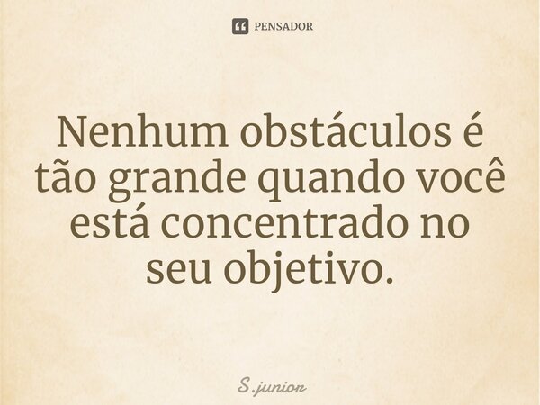 ⁠Nenhum obstáculos é tão grande quando você está concentrado no seu objetivo.... Frase de S.junior.
