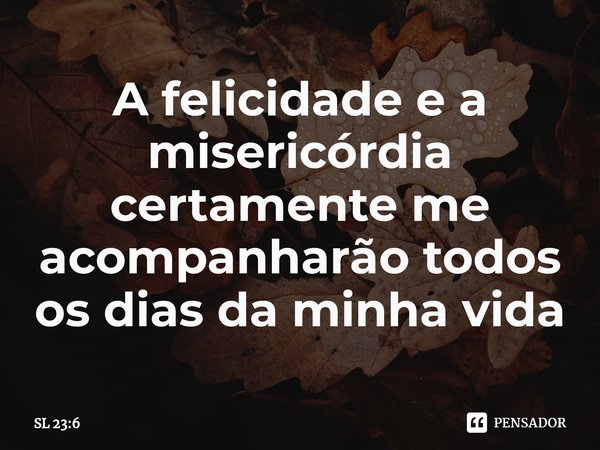 ⁠A felicidade e a misericórdia certamente me acompanharão todos os dias da minha vida... Frase de SL 23:6.