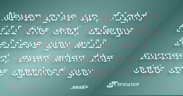 Never give up, fight till the end, always believe you will succeed, even when the odds are against you... Frase de snake.