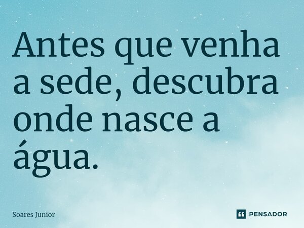 ⁠Antes que venha a sede, descubra onde nasce a água.... Frase de Soares Junior.