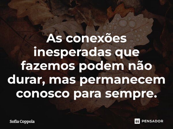 ⁠⁠As conexões inesperadas que fazemos podem não durar, mas permanecem conosco para sempre.... Frase de Sofia Coppola.