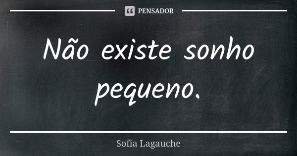 Não existe sonho pequeno.... Frase de Sofia Lagauche.