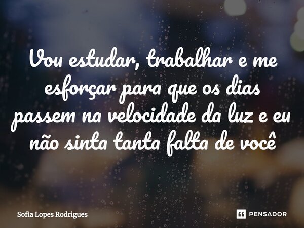 ⁠Vou estudar, trabalhar e me esforçar para que os dias passem na velocidade da luz e eu não sinta tanta falta de você... Frase de Sofia Lopes Rodrigues.