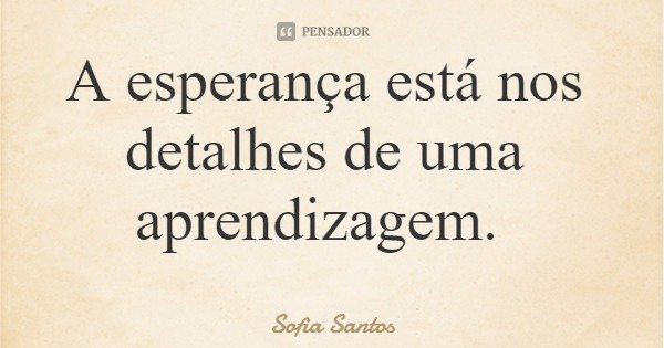 A esperança está nos detalhes de uma aprendizagem.... Frase de Sofia Santos.