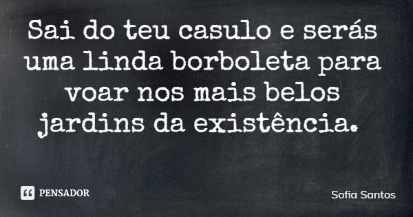Sai do teu casulo e serás uma linda borboleta para voar nos mais belos jardins da existência.... Frase de Sofia Santos.
