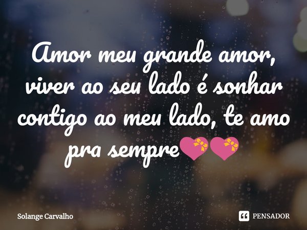 ⁠Amor meu grande amor, viver ao seu lado é sonhar contigo ao meu lado, te amo pra sempre💝💝... Frase de Solange Carvalho.