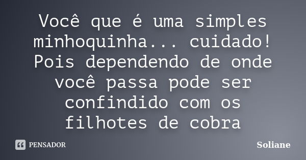 Você que é uma simples minhoquinha... cuidado! Pois dependendo de onde você passa pode ser confindido com os filhotes de cobra... Frase de Soliane.