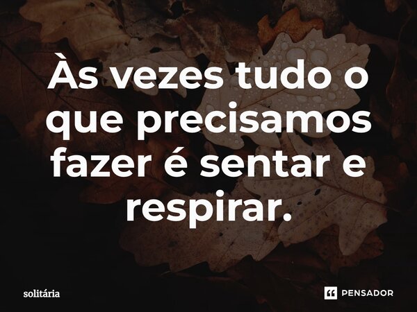 Às vezes tudo o que precisamos fazer é sentar e respirar.... Frase de solitária.
