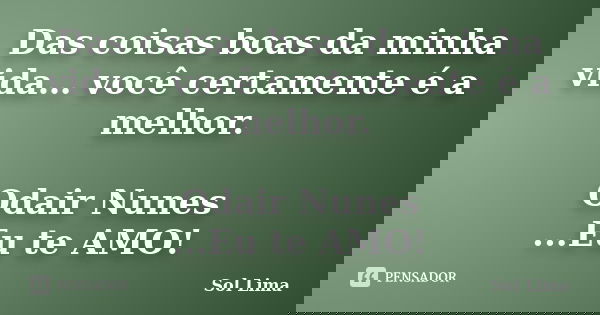 Das coisas boas da minha vida… você certamente é a melhor. Odair Nunes ...Eu te AMO!... Frase de Sol Lima.