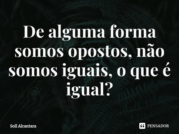 ⁠De alguma forma somos opostos, não somos iguais, o que é igual?... Frase de Soll Alcantara.