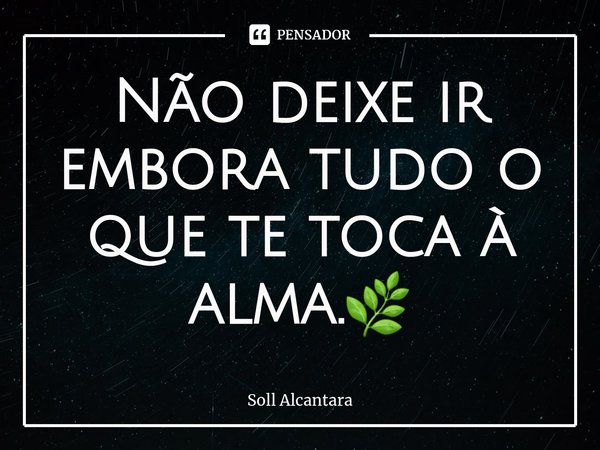 Não deixe ir embora tudo o que te toca à alma.🌿... Frase de Soll Alcantara.