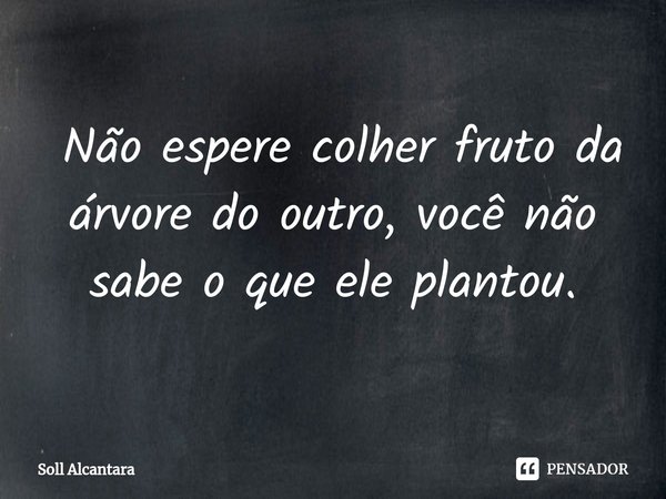 ⁠ Não espere colher fruto da árvore do outro, você não sabe o que ele plantou.... Frase de Soll Alcantara.